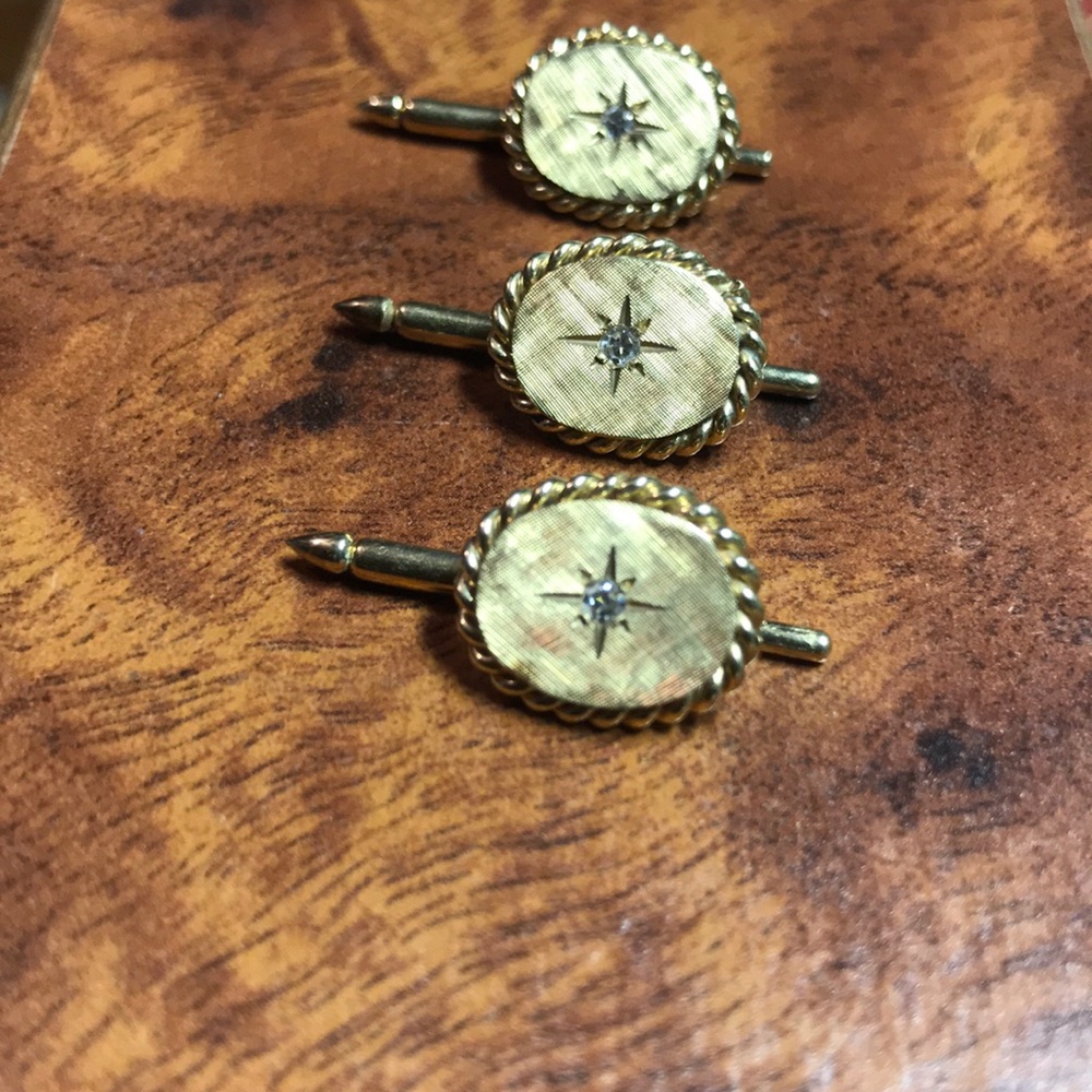 VINTAGE 14k three tuxedo studs with 2mm diamonds
